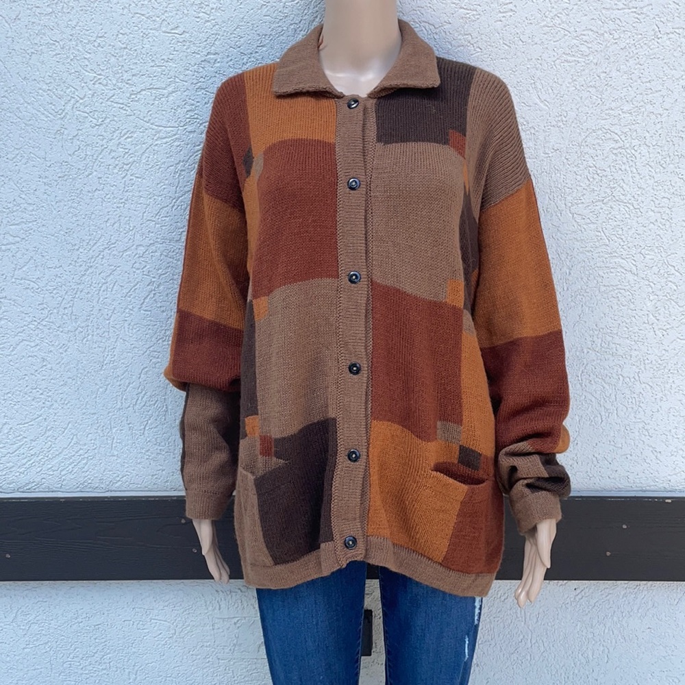 Arcohi’s alpaca wool sweater color block cardigan